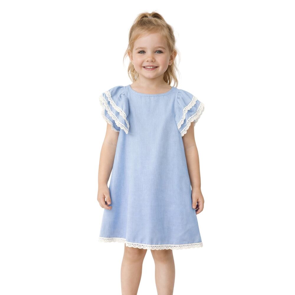 Oopsie Daisy Light Denim Blue Lace Trim Dress Girls 4T Chambray Cottagecore